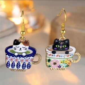Cute Cat in Teacup Earrings | Anthropologie Inspired Whimsical Jewelry